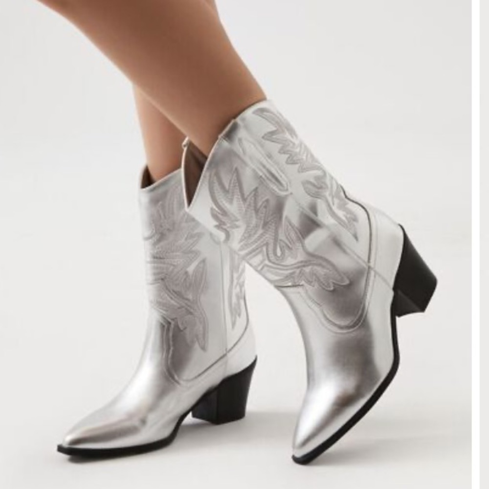 Faux Leather Cowboy Ankle Boots